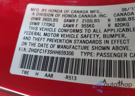 2017 Honda Civic Ex-T z USA, uszkodzony, nr VIN 2HGFC1F35HH659306